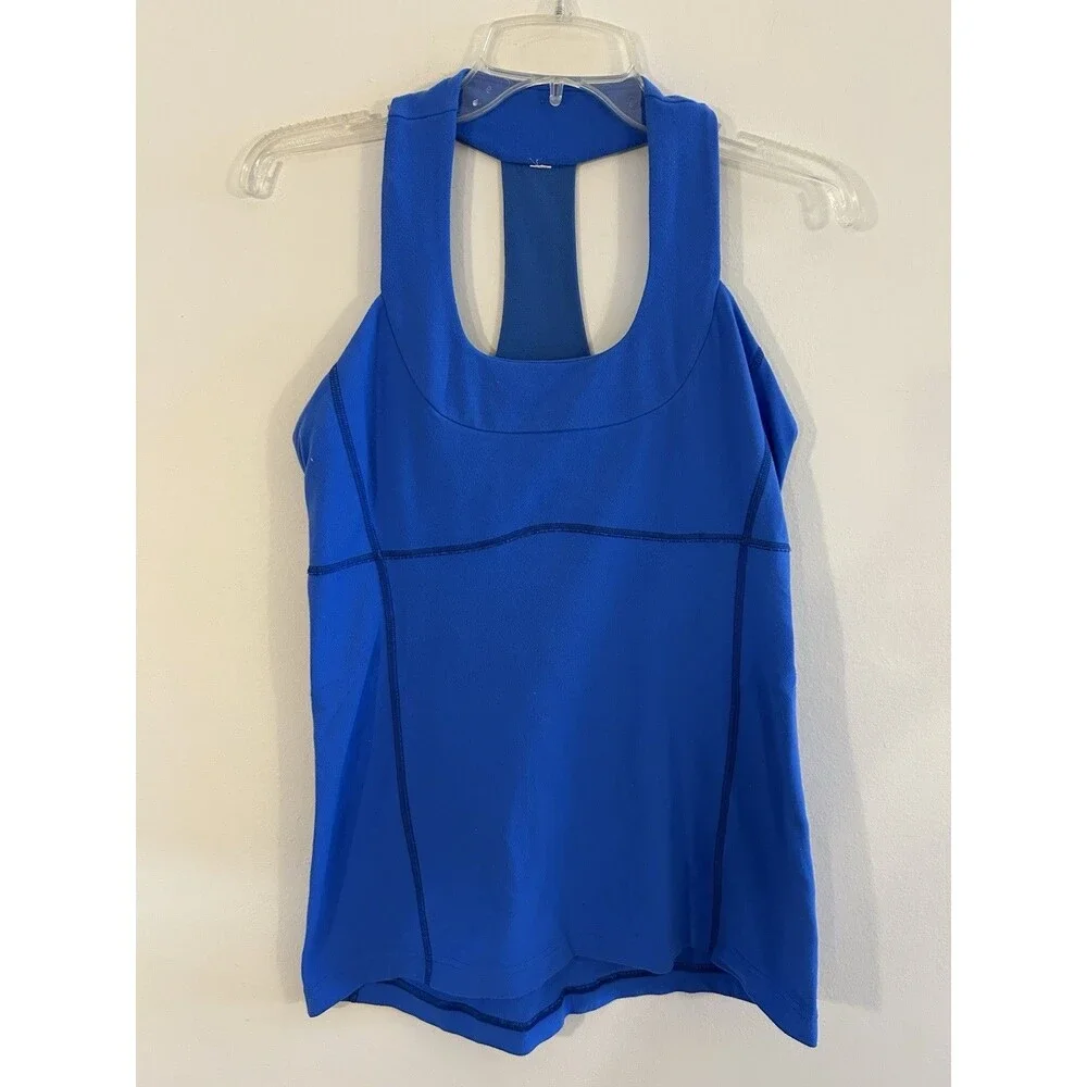 Lululemon Scoop Neck Racerback Tank Top Built In Bra Blue Size 6